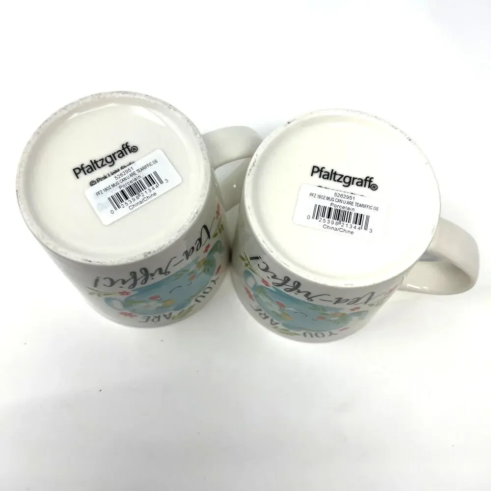 Pflatzgraff Mugs You Are Teariffic Pair of 18oz Porcelain Cups New w/ Tags Gift - Picture 8 of 10